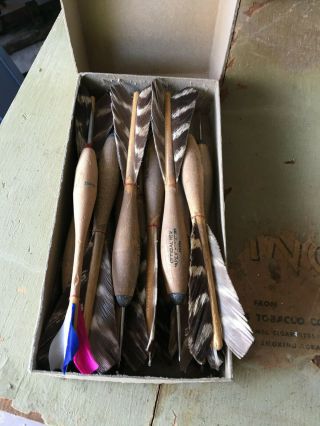 Vintage Apex Wooden Shaft Darts Large Tip Feathers Apex No.  2 Wood Darts Box 12