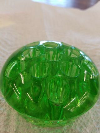 Vintage Depression Glass 11 Hole Green Flower Frog