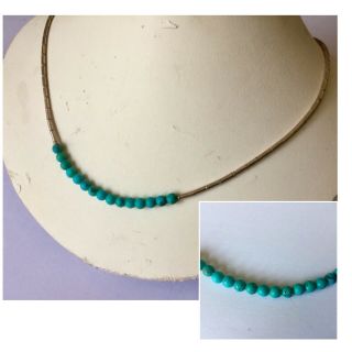 Vintage Jewellery Stunning Silver 925 Tube Link & Turquoise Bead Necklace
