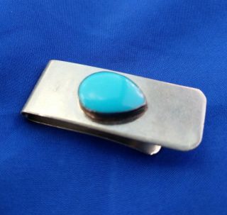 Turquoise 2 " X 3/4 " 0.  925 Sterling Silver & Stainless Steel Vintage Money Clip