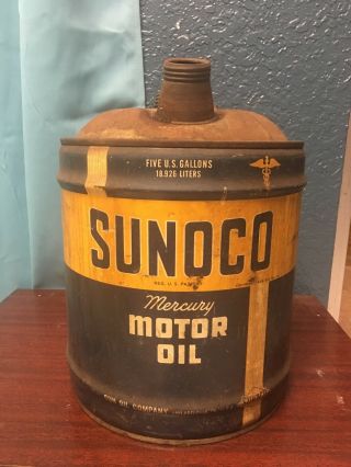 Vintage Sunoco 5 Gallon Mercury Made Motor Oil Can