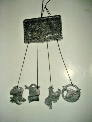 Vintage Pewter Carson Texas Boots Cowboy Steer Metal Wind Chimes Mobile 1993