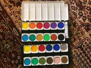 Vintage Pelikan Watercolor Push - Open Fold Box Palette Paint Set 24 Colors