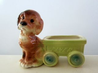 Vintage Royal Copley Planter With Dog Pulling Flyer Wagon
