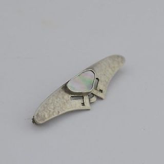 Sterling Silver 925 Vintage Art Nouveau Mother Of Pearl Pin/brooch