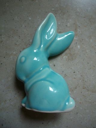 Vintage Shawnee Pottery Aqua Blue Mini Miniature Rabbit Bunny Figurine