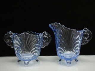 Vintage Cambridge Glass " Caprice " Moonlight Blue Creamer And Sugar