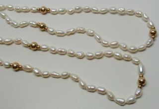 Vintage Solid 14k Yellow Gold Pearl & Ball 30 " Necklace - 19.  5 Grams