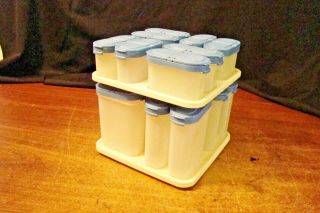 16 Vintage Tuppaware Modular Mates Blue Lids Spice Containers With Carousel