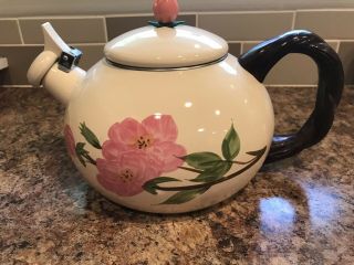 Vintage Franciscan Desert Rose Metal Enamel Tea Kettle Teapot Rosebud Lid