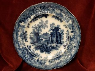Vintage Flow Blue Ancient Ruins Scalloped Edge Luncheon Plate 9 1/4 "