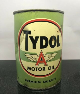 Vintage Tydol Flying A Motor Oil Quart Tin Advertising Sign - Rare Green Can