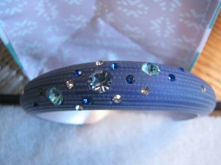 Vintage Dark Blue Evening 7 " Cuff Bracelet With Blue & White Paste Rhinestones