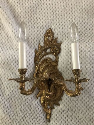 Vintage French Brass Double Wall Electric Lights Candle Sconces
