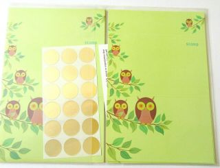 15 Vintage Postalettes Brown Owls Sitting On Branches Lime Green Fold A Notes