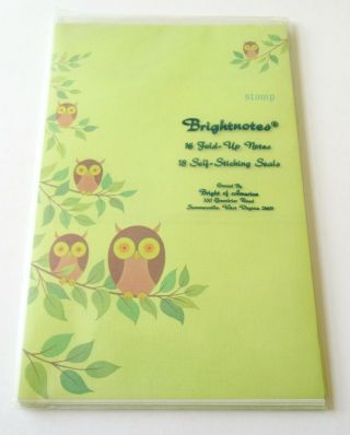 15 Vintage Postalettes Brown Owls Sitting on Branches Lime Green Fold a Notes 2