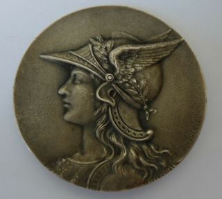 Antique French Art Nouveau Deco Signed Silverplated Bronze Medal Old Vintage