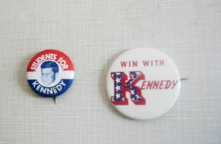 Vintage 1960 Students For Kennedy Campaign Button & Win With Kennedy Button