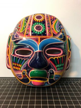 Vintage Handpainted Face Mask Mexico Folk Art Signed Rey Mundo - 7x8” Ceramic