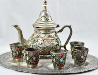 Vintage Moroccan Handmade Tea Pot / Coffee Serving Metal Home Decor