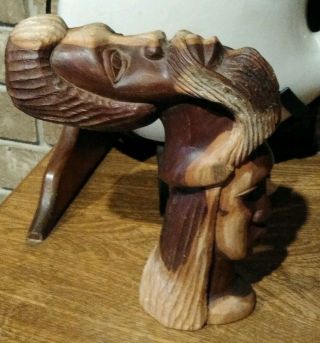 Unique African Head Bust Solid Wood Hand Carved Curved Figure Sculpture Vintage