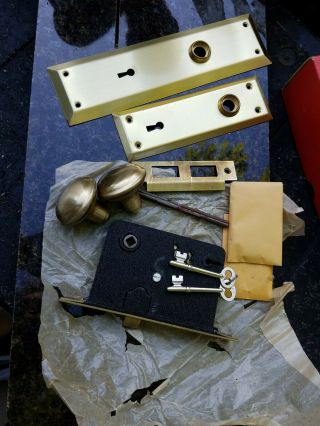 Vintage Taylor Lock Co.  3608 Front Door Mortise Lock Set Brass With Bit Keys Nos
