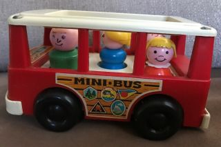 Vintage Fisher Price Little People White Red Mini Bus & Figures (FP 21) 3