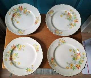 Four Vintage Homer Laughlin Pottery 9 - Inch Dinner Plates Yellow Flowers