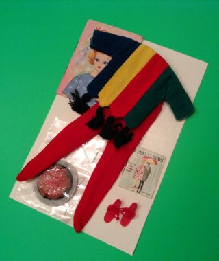 Vintage Tammy Doll Pizza Party Outfit Red Tights Booklet Stripe Top Red Shoes