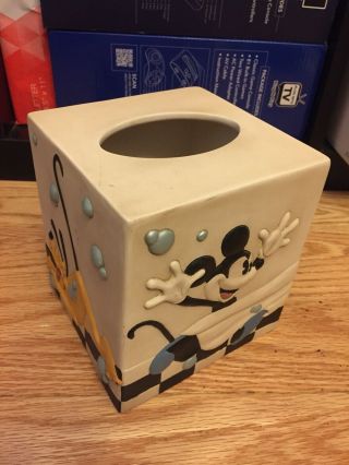 Vintage Disney Mickey Mouse And Pluto Hand - Painted Tissue Box Cover
