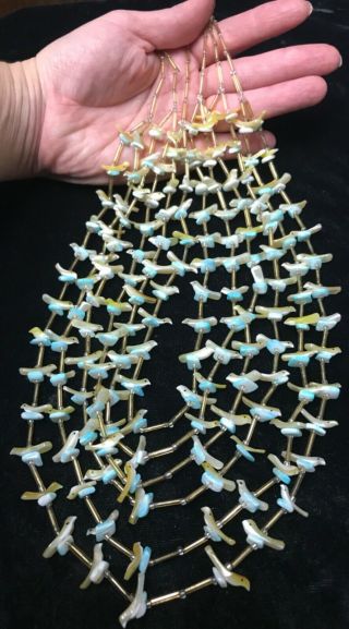 Vintage Native American Indian Fetish Multi Strand Carved Shell Bird Necklace