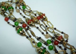 Vintage Early Plastic Machine Age Style Modernist Brown & Green Bead Necklace