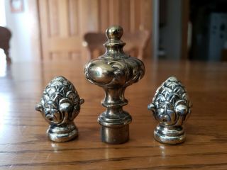 3 Vintage Lamp Finials 1 Brass 2 Other Base Metal 3/8 " Screw Opening