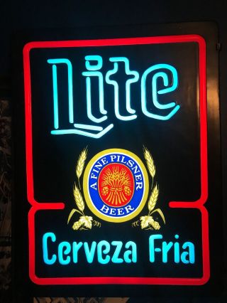 Vintage Miller Lite Beer Light Up Sign Cerveza Fria Lighted