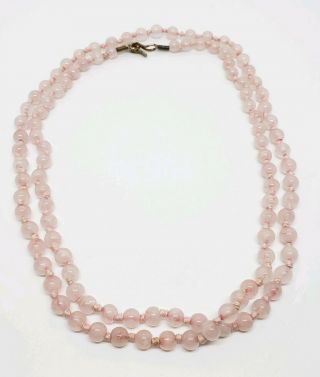 Lovely Vintage Hand Knotted Rose Quartz Round Beaded 36 " Opera Length Necklace