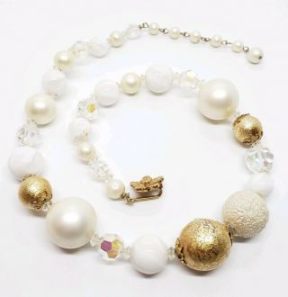 Vintage Signed Vendome Ab & Swirled Milk Glass Faux Pearl Graduated Necklace