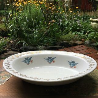 Antique Vtg Homer Laughlin USA K & N Bluebird Serving Bowl Dish w Gold Trim 2