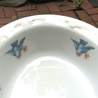 Antique Vtg Homer Laughlin USA K & N Bluebird Serving Bowl Dish w Gold Trim 5