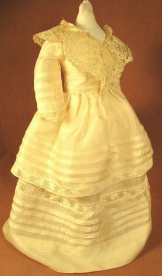 Vintage Doll Dress For 15 " - 17 " Bisque Doll - Ivory Silk W/lace & Tucks