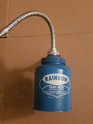 Vintage Eagle Rainbow Pump Oiler Oil Can Blue 10 Oz Made Usa
