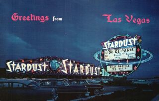 Las Vegas,  Nv,  Stardust Hotel At Night,  Old Cars,  Chrome Vintage Postcard G6946