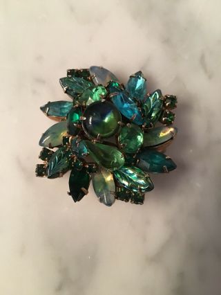 Vintage 50’s Green Crystal Glass Rhinestone Bead Brooch Pin D&e Juliana