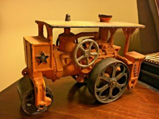 Vintage Huber Steam Engine Tractor Cast Iron Toy Farm Implement Orange