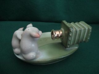 Vintage Atlantic City Double Pink Pig Fairing Figurine Posing for Camera Germany 4