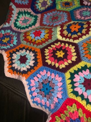 Vintage Granny Square Octagon Colorful Afghan Crochet Handmade Blanket 97x106