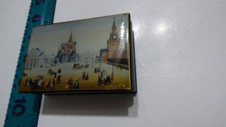 Vtg Russian Lacquer Hand Painted Rectangle Signed City Square Trinket Box Ussr