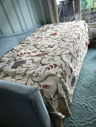 Vintage Kashmir Handmade Crewel Embroidered Bedspread.  Work 76 By 110