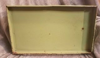 Vintage Metal Bread Box Avocado Green Faux Wood Carved Handle 8