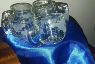Vintage Nescafe Nestle World Globe Clear Glass Mugs.  Set of Ten 2