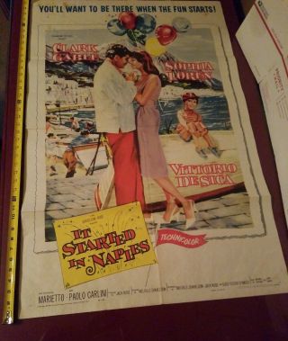 Vintage 1960 Movie Poster It Started In Naples Authentic Clark Gable,